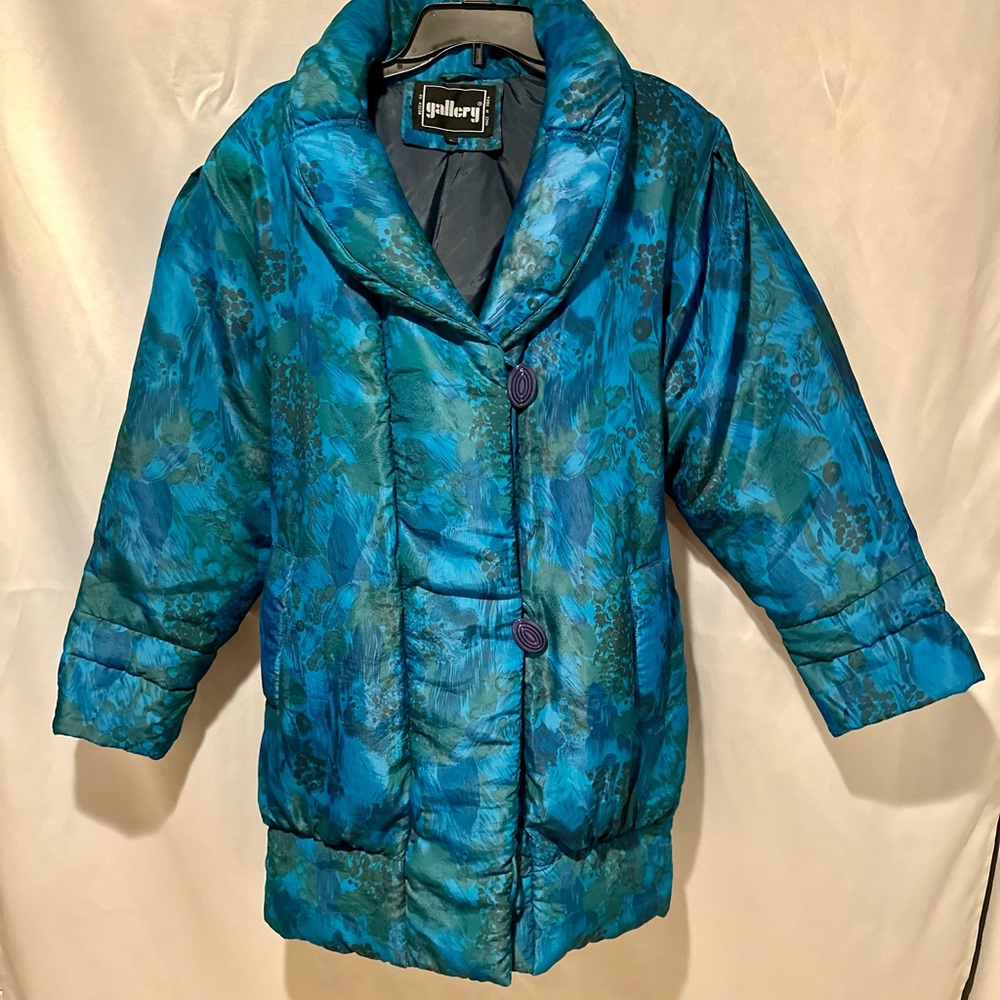 Vintage 80s Cocoon Down Parka Puffer Coat Turquoise Oversized Jacket Siz…